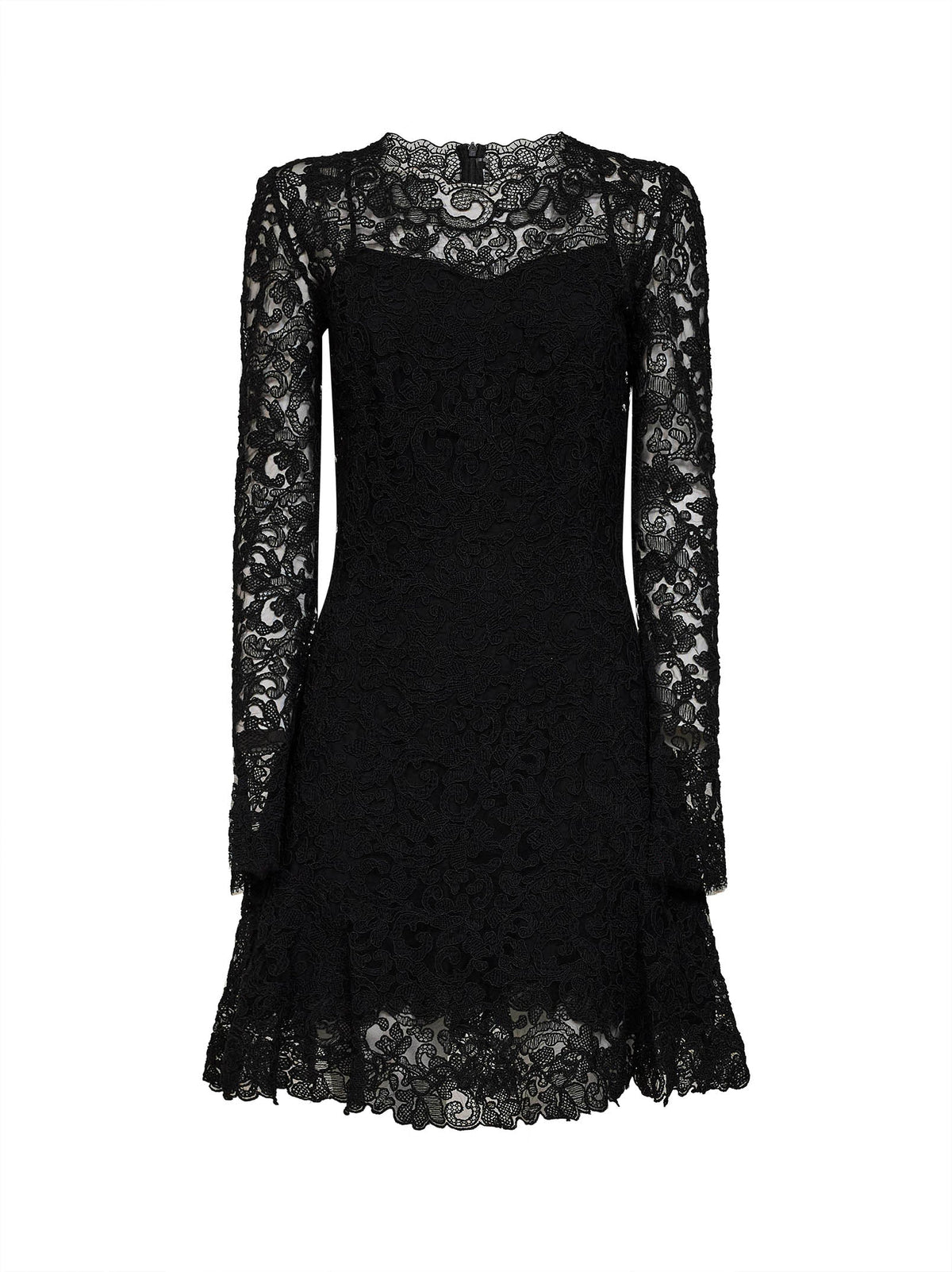 Ermanno Scervino Women Black Rebrodé Lace Flared Mini Dress