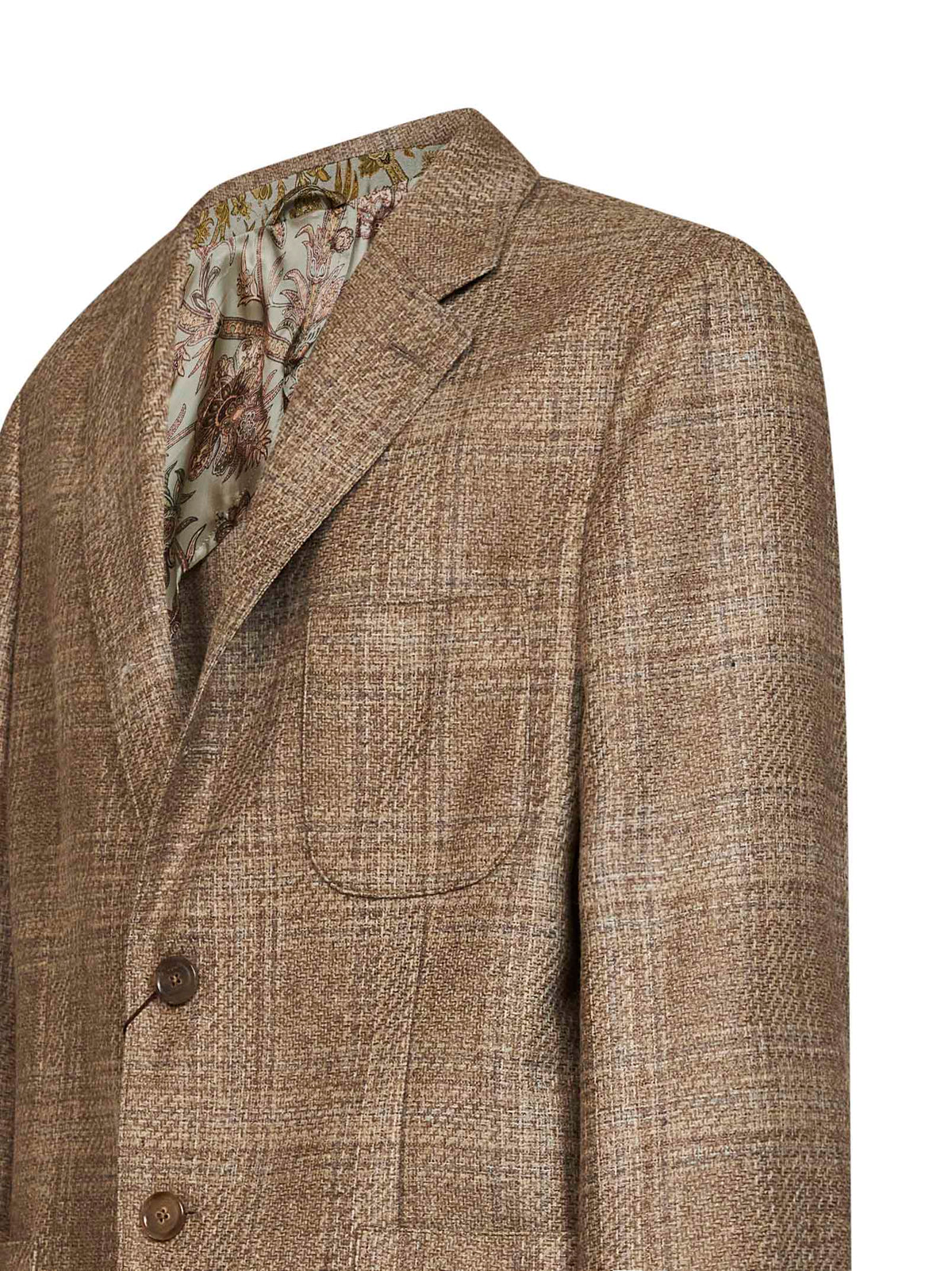 ETRO Etro Men Beige Prince Of Wales Wool Single-Breasted Blazer