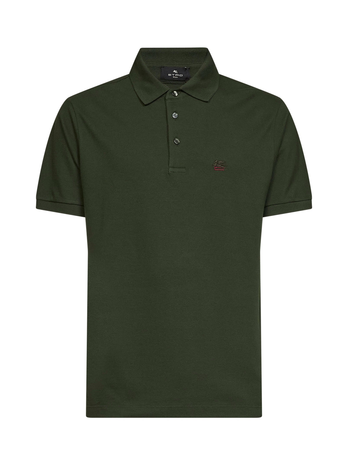 Etro Men Olive Green Cotton Piqué Pegaso-Embroidered Polo Shirt