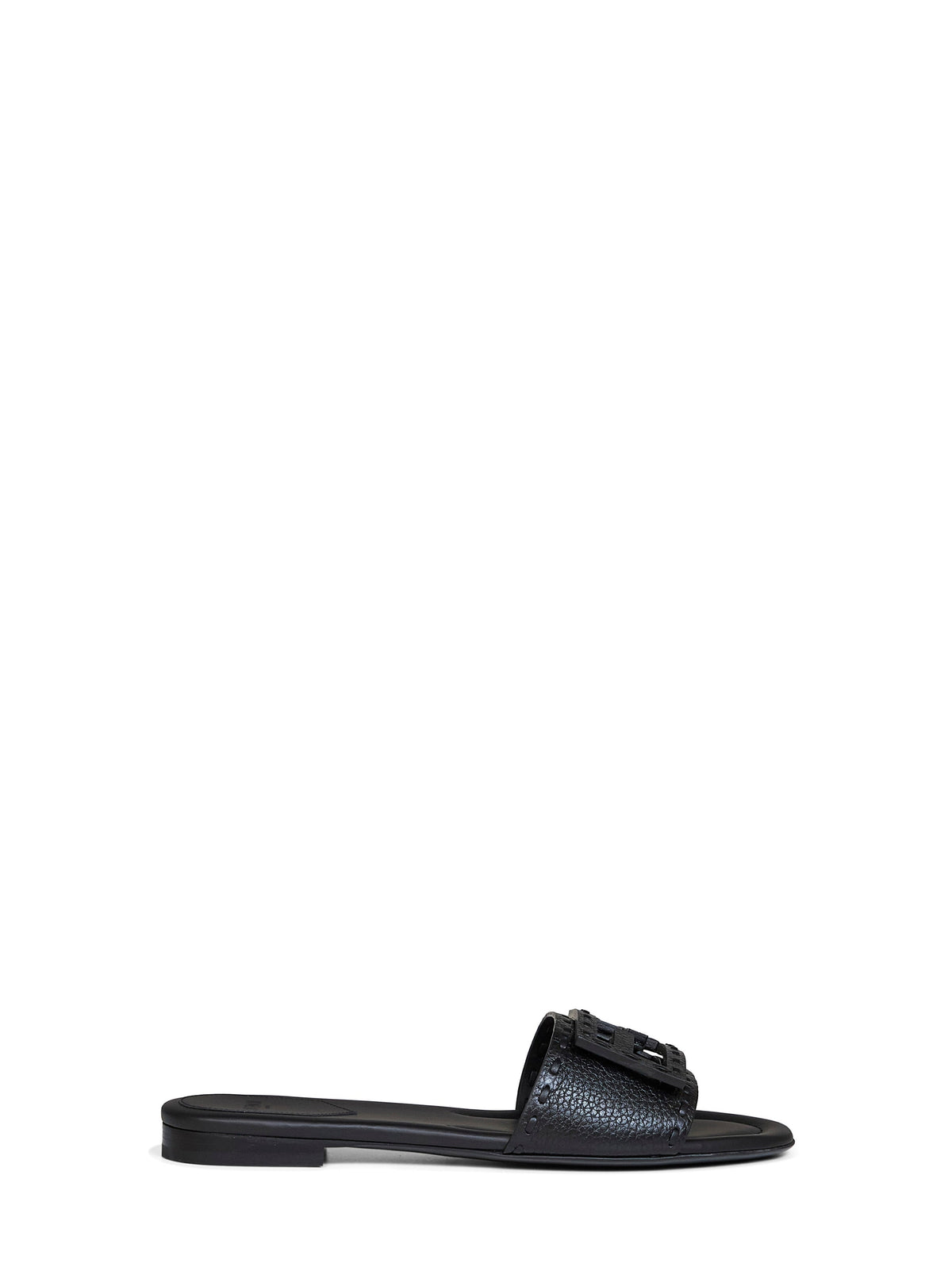 Fendi Women Black Leather Baguette Slides