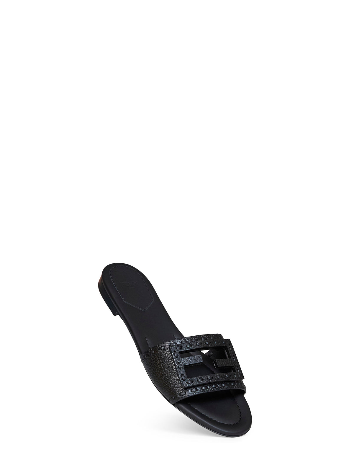 Fendi Women Black Leather Baguette Slides