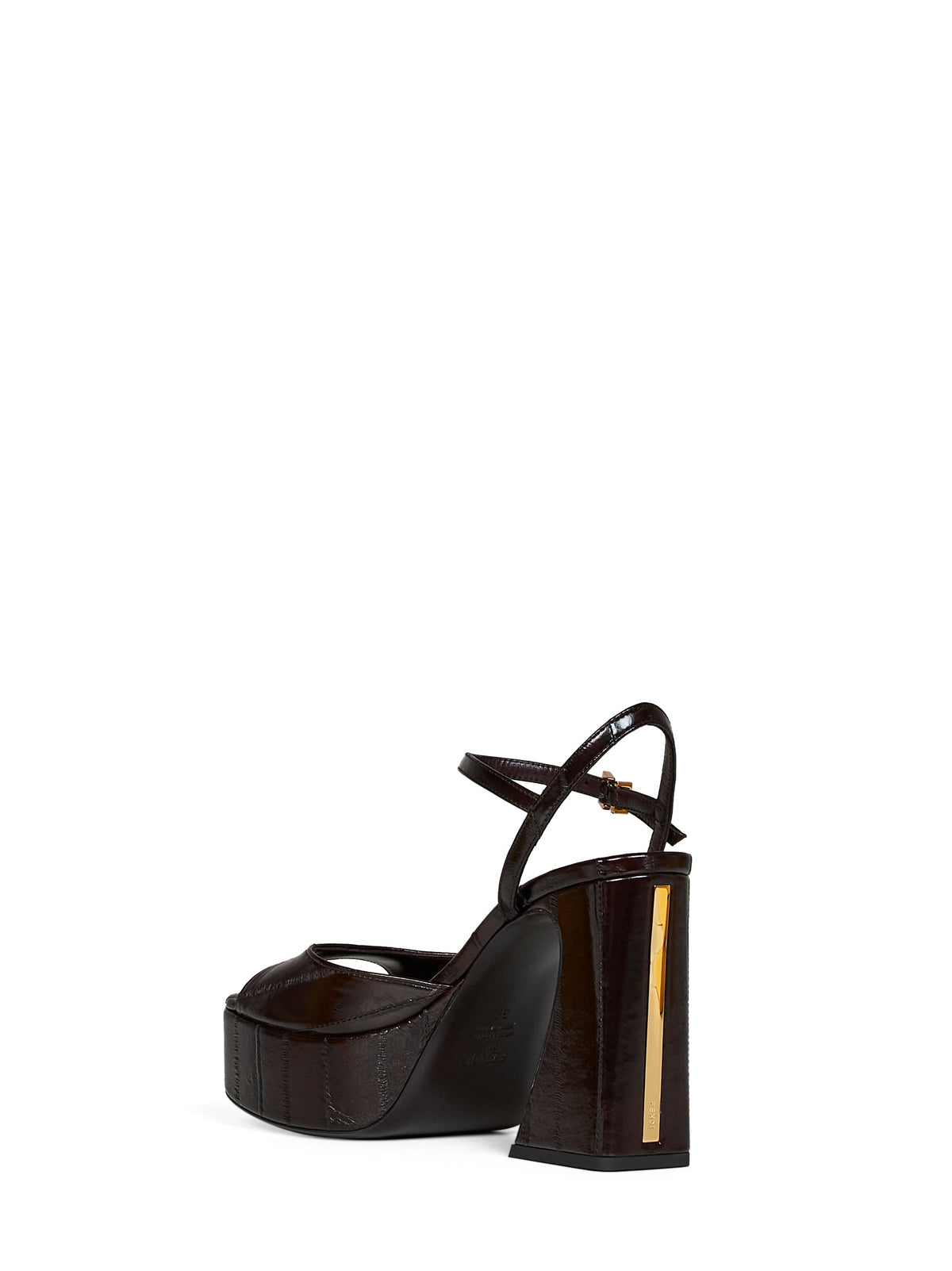 Fendi Women Brown Hagfish Leather Fendi Arco Platform Sandals