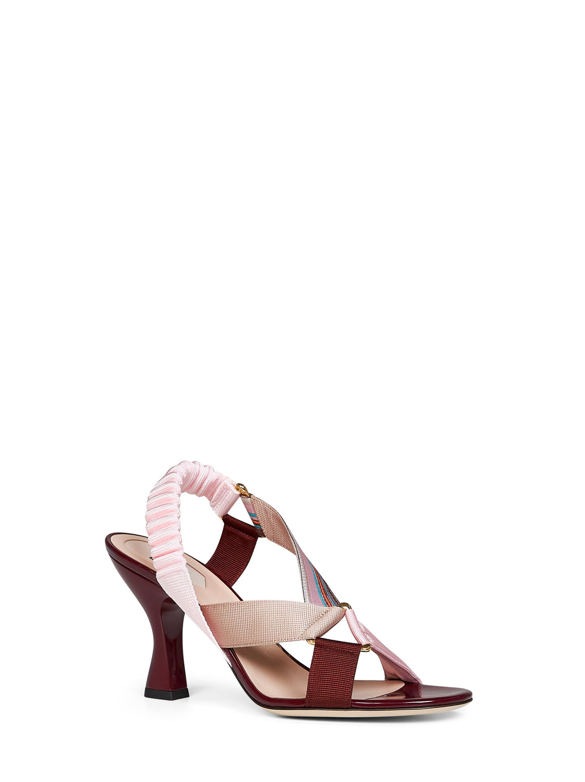 FENDI Fendi Women Burgundy Leather And Multicolor Fabric Colibrì Iconic Sandals