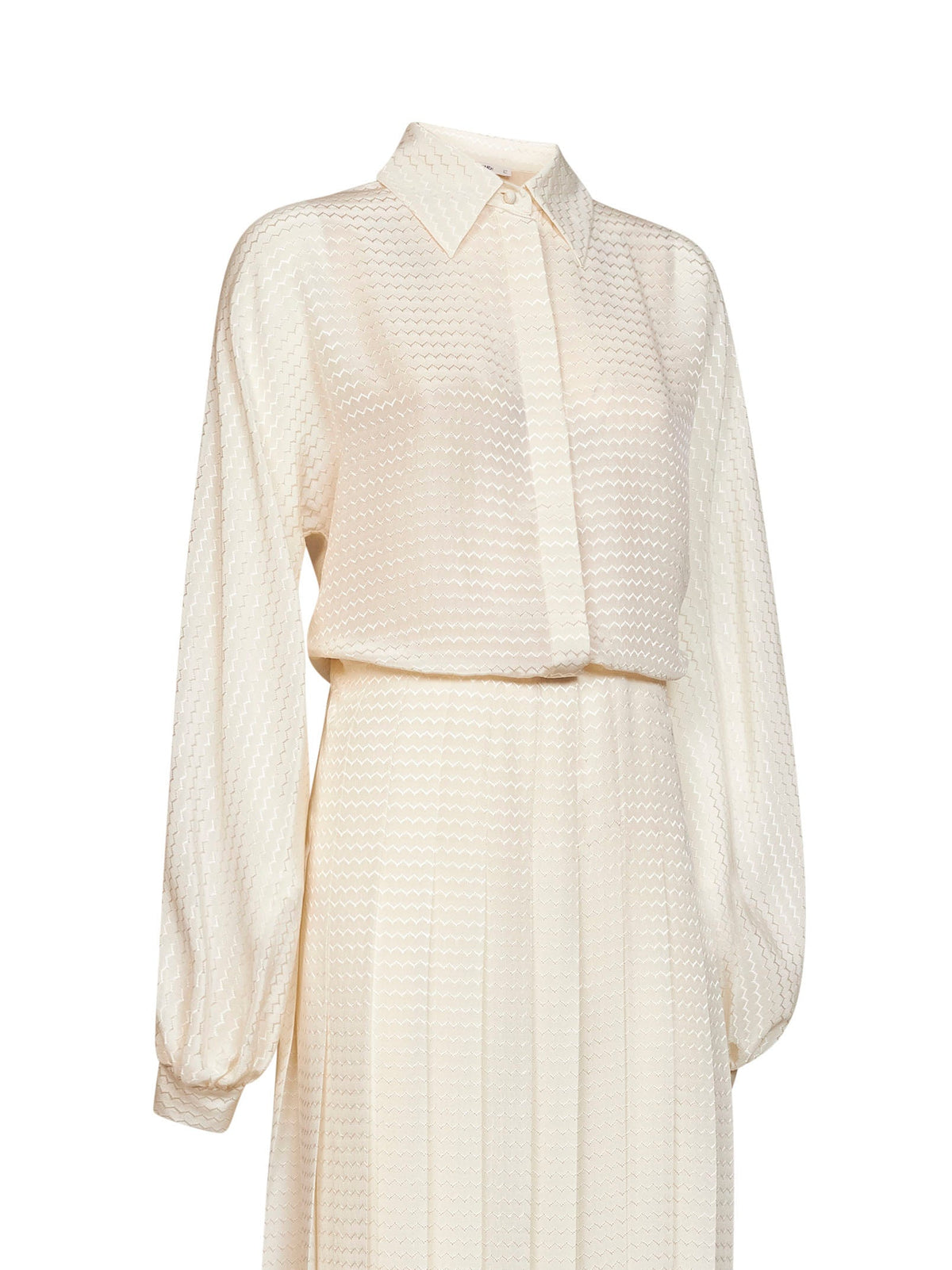 Fendi Women Ivory Silk Crêpe Jacquard Long Shirt Dress