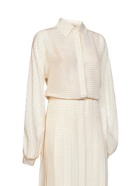 Fendi Women Ivory Silk Crêpe Jacquard Long Shirt Dress