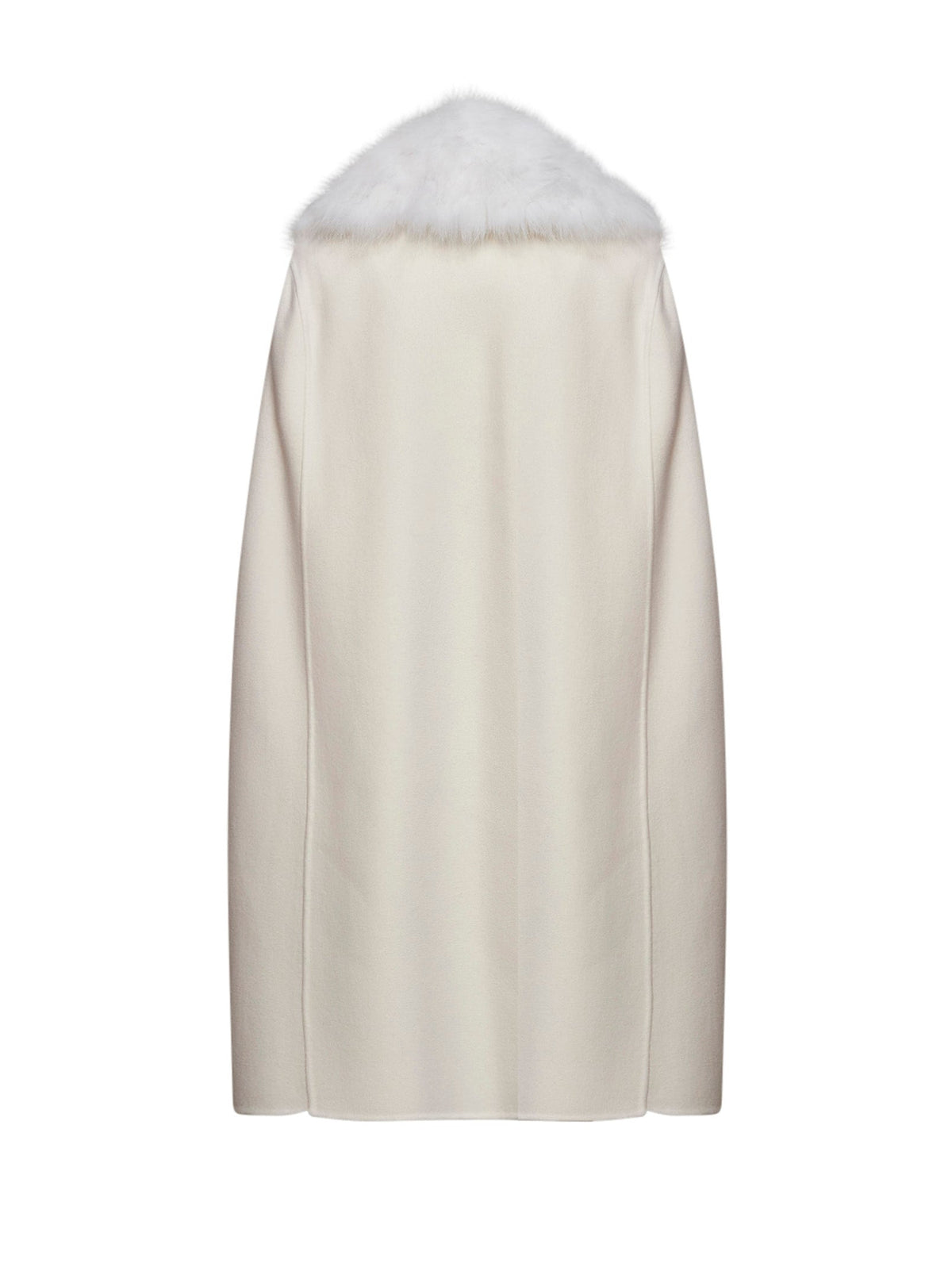 Fendi Women Ivory Double-Sided Wool-Blend Cape With Fox Fur Collar