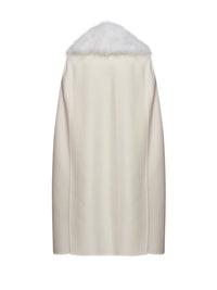 Fendi Women Ivory Double-Sided Wool-Blend Cape With Fox Fur Collar