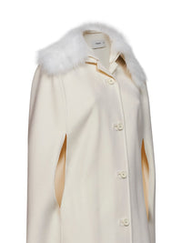 Fendi Women Ivory Double-Sided Wool-Blend Cape With Fox Fur Collar