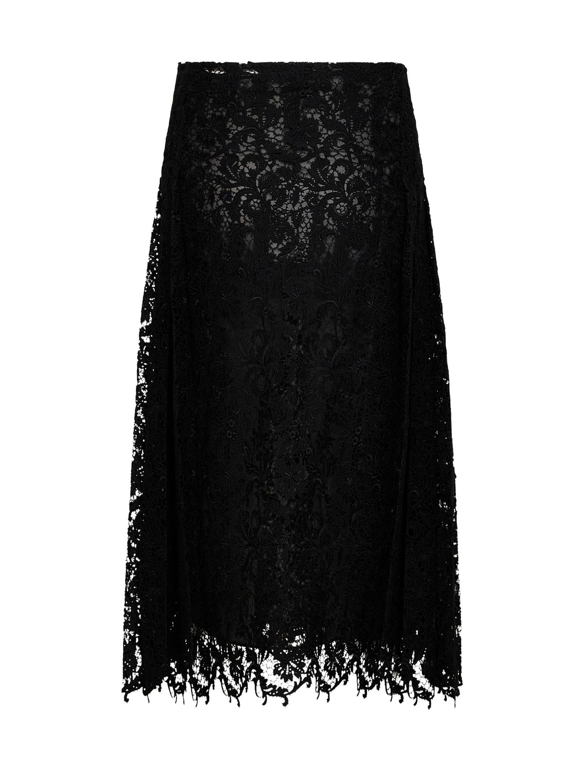 Fendi Women Black Lace Midi Skirt