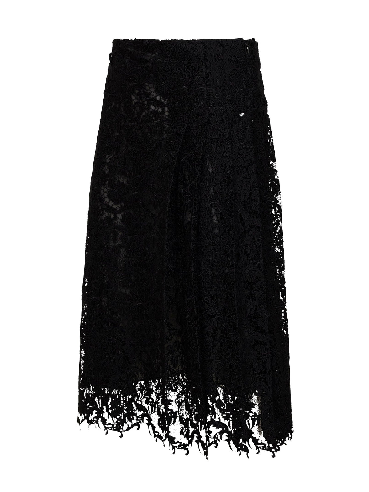 Fendi Women Black Lace Midi Skirt