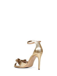 FERRAGAMO Ferragamo Women Gold Laminated Nappa Leather Roxy Vara Bow Sandals