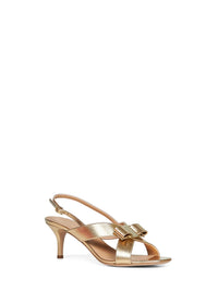 Ferragamo Women Gold Laminated Nappa Leather Rima Vara Bow Sandals