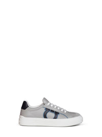Ferragamo Men Grey Calf Leather Gancini Sneakers