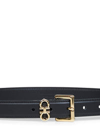 Ferragamo Women Black Smooth Leather Double Gancini Belt