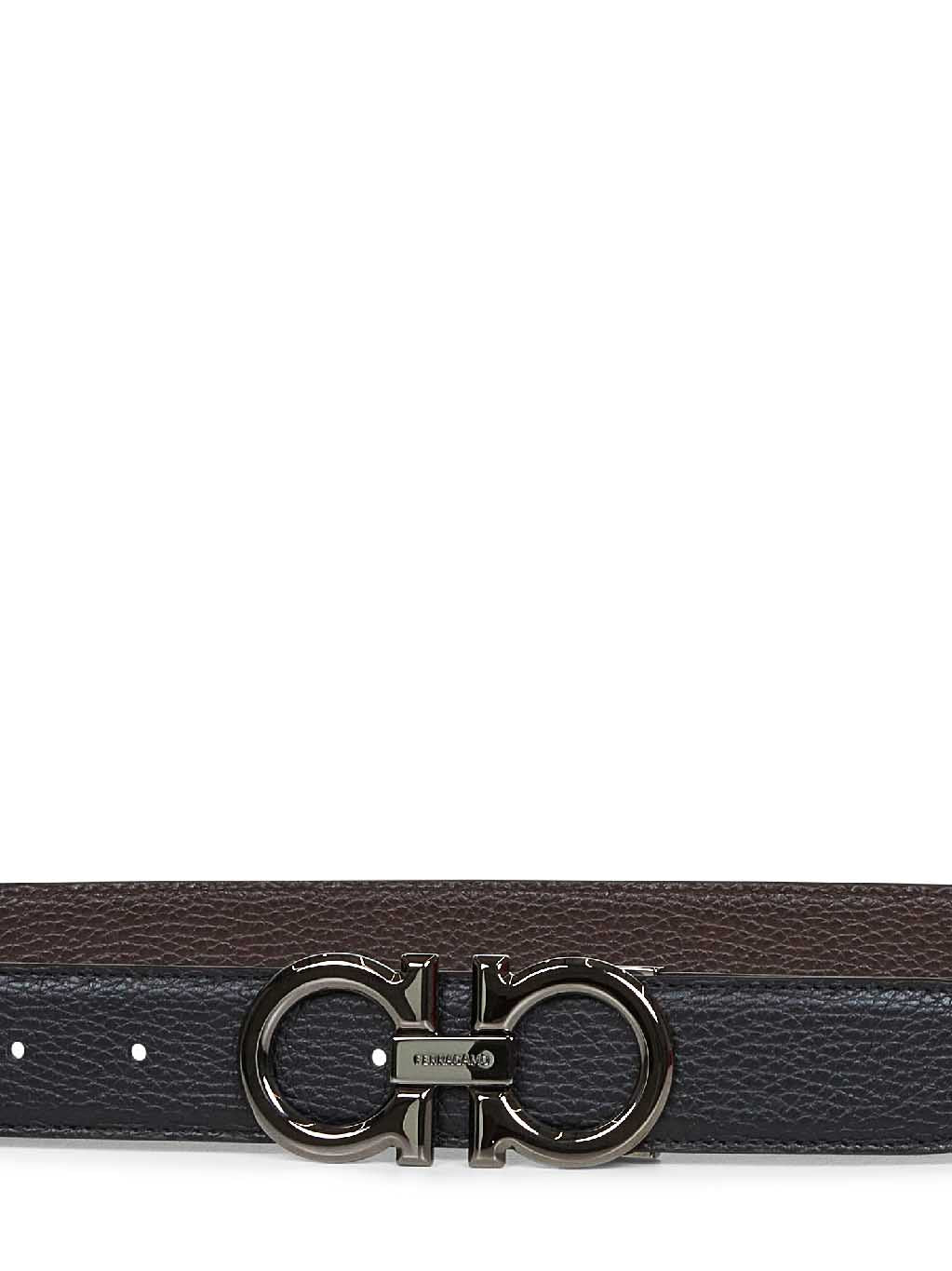 Ferragamo Men Black Leather Reversible Gancini Belt