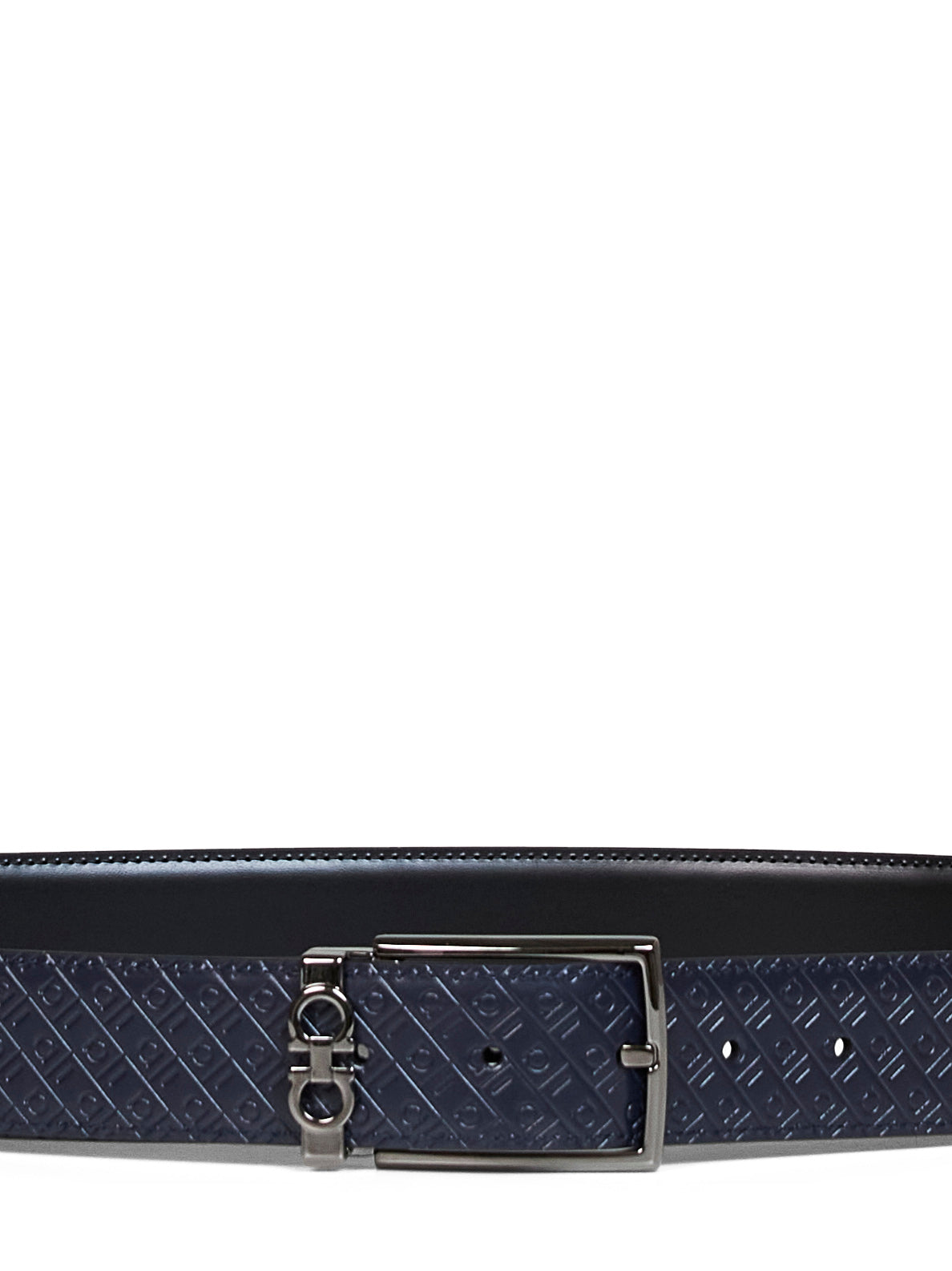 Ferragamo Men Midnight Blue And Black Reversible Gancini Belt