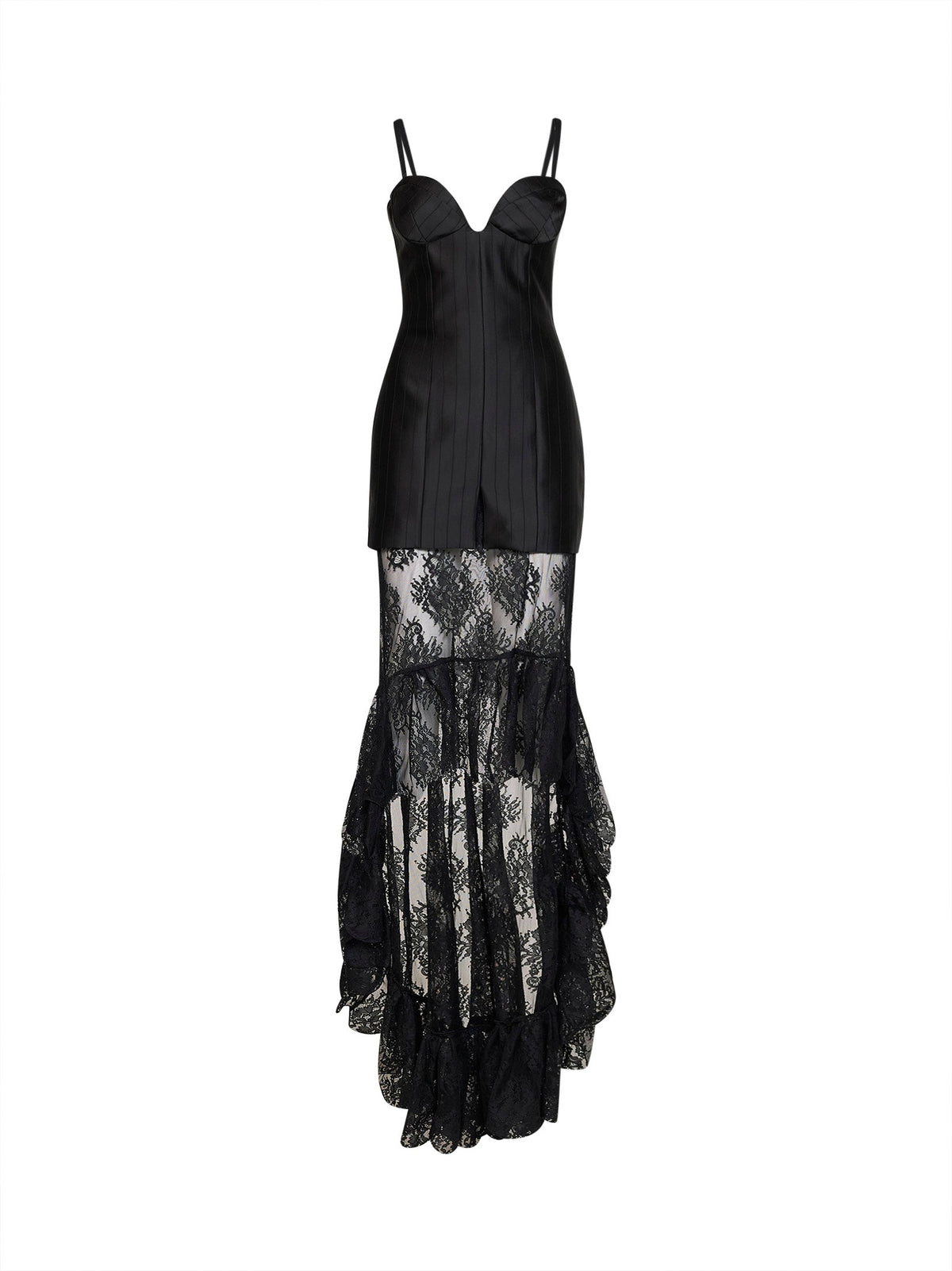 GIUSEPPE DI MORABITO Giuseppe Di Morabito Women Black Striped Satin Jacquard Bustier Dress With Lace Skirt