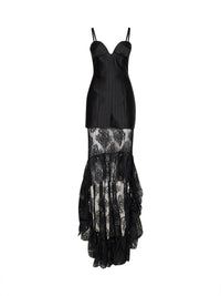 GIUSEPPE DI MORABITO Giuseppe Di Morabito Women Black Striped Satin Jacquard Bustier Dress With Lace Skirt