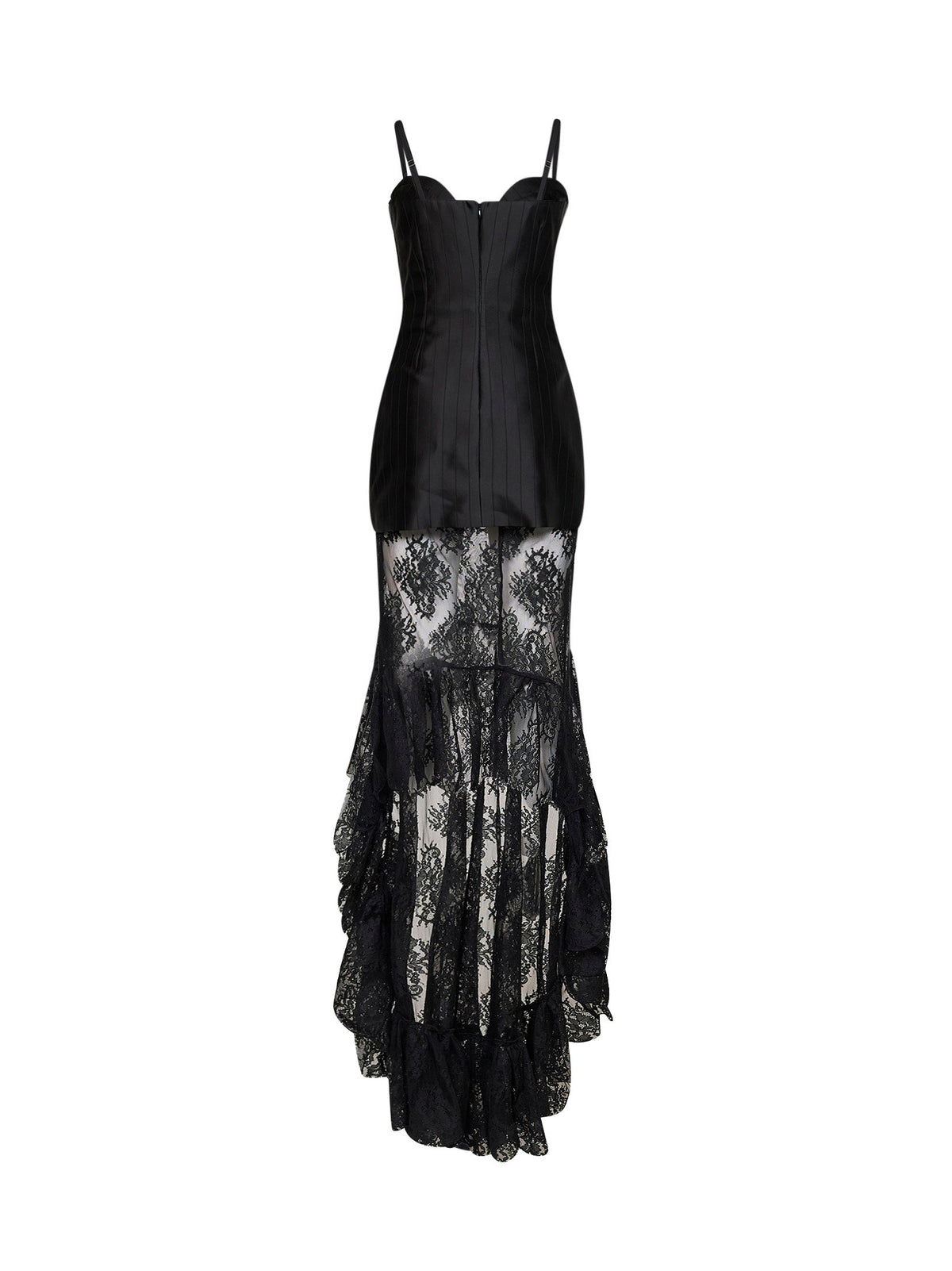 GIUSEPPE DI MORABITO Giuseppe Di Morabito Women Black Striped Satin Jacquard Bustier Dress With Lace Skirt