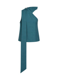 Giuseppe Di Morabito Women Teal Blue Virgin Wool One-Shoulder Top With Jeweled Detail