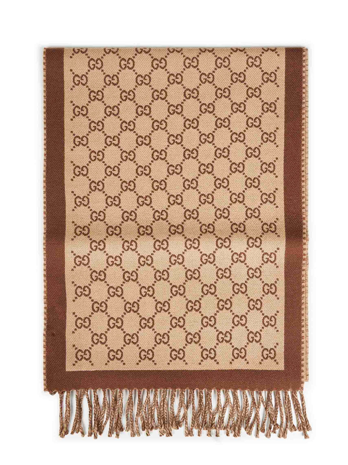 Gucci Women Beige And Brown Gg Wool Scarf
