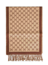 Gucci Women Beige And Brown Gg Wool Scarf