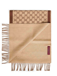 Gucci Women Beige And Brown Gg Wool Scarf