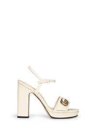 GUCCI Gucci Women Ivory Leather Platform Sandals With Double G
