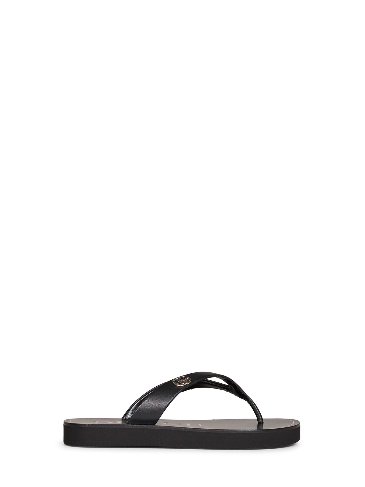 GUCCI Gucci Women Black Nappa Leather Platform Thong Sandals With Double G