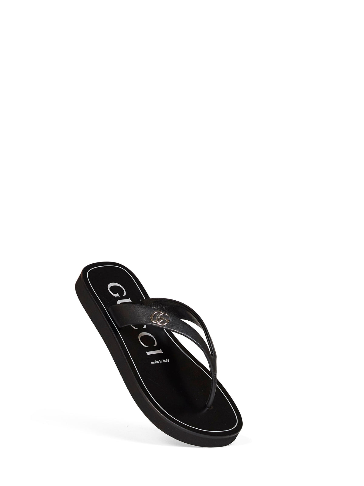 GUCCI Gucci Women Black Nappa Leather Platform Thong Sandals With Double G