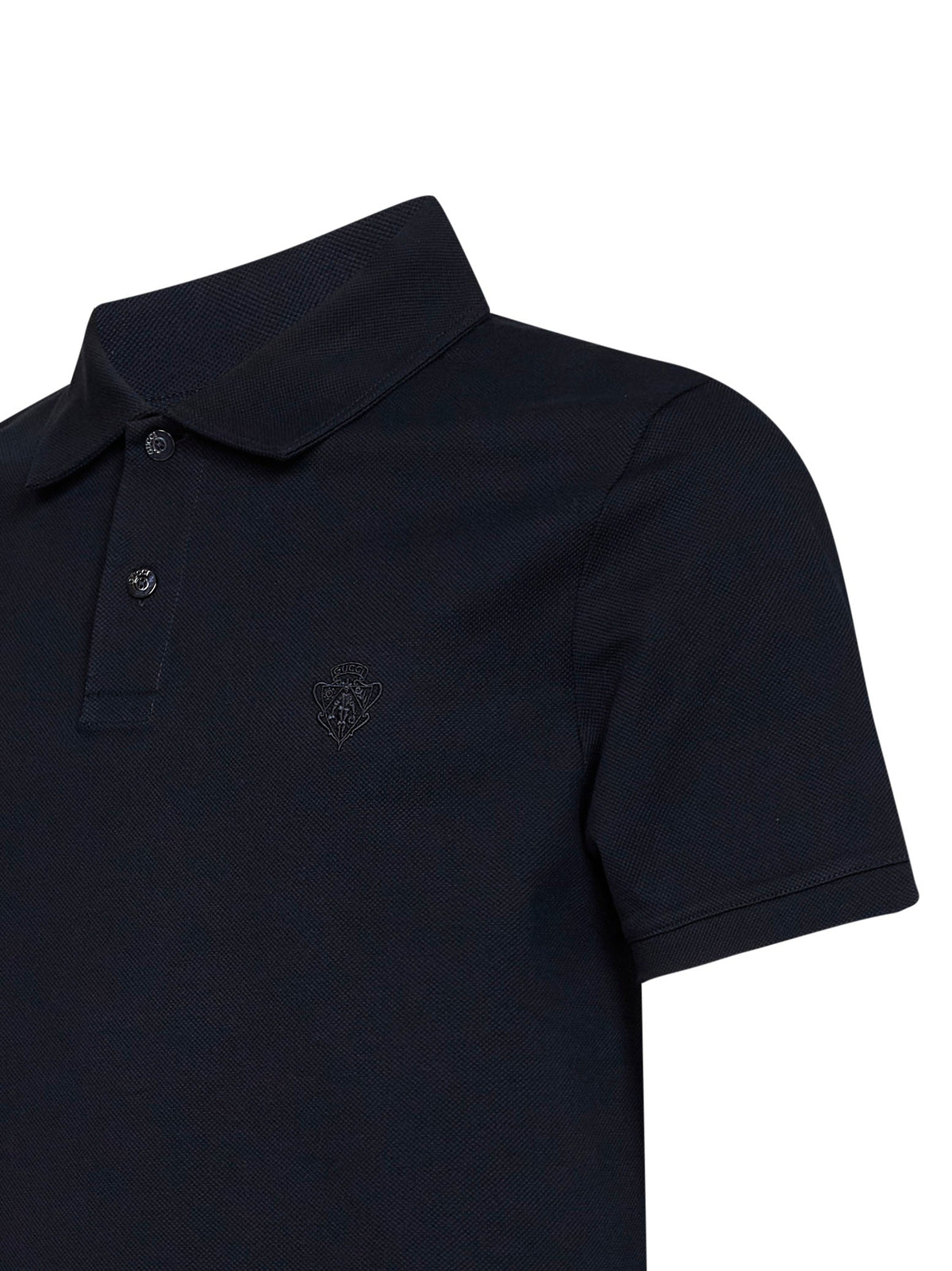Gucci Men Blue Cotton Pique Embroidered Polo Shirt