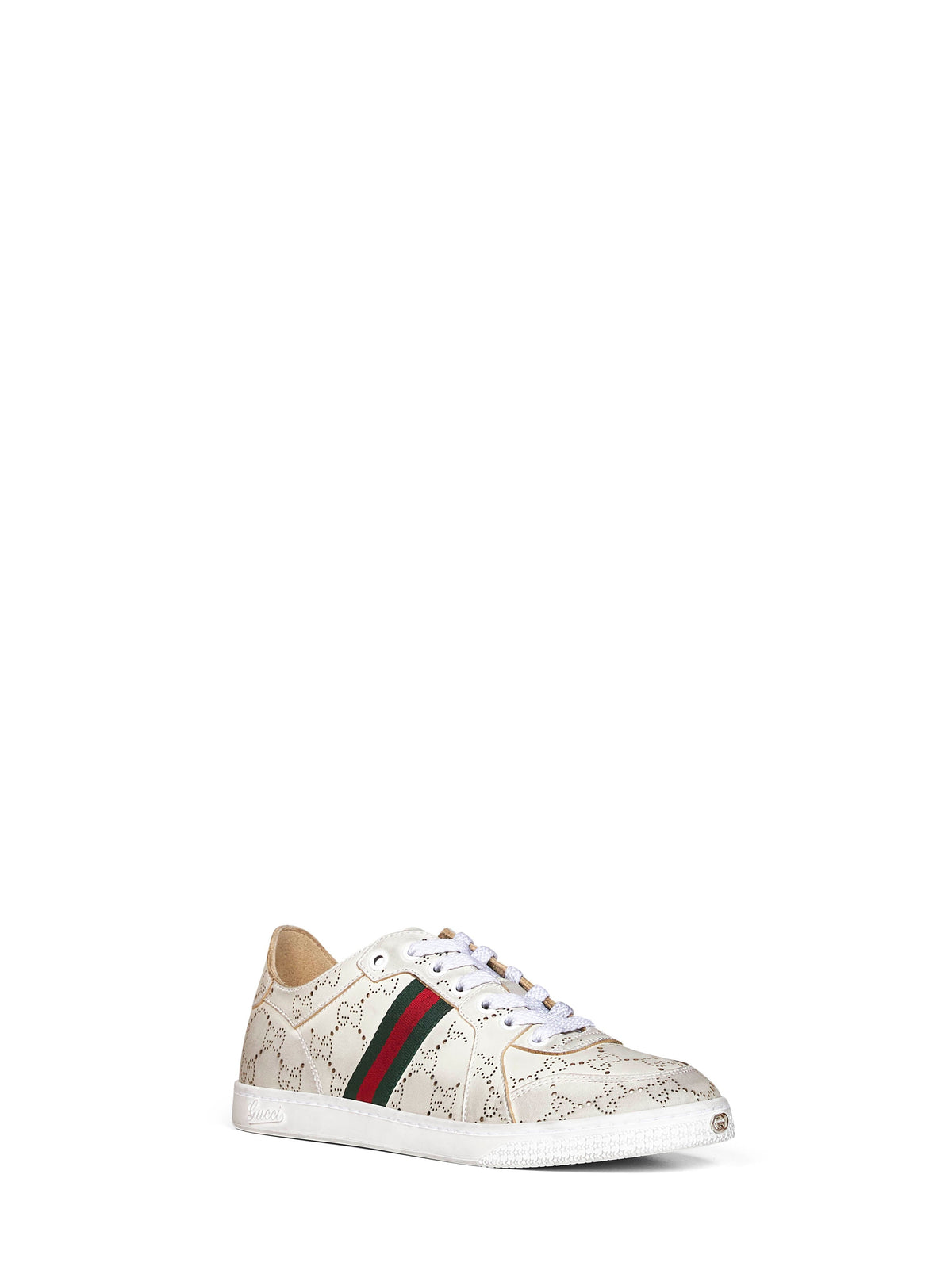 Gucci Women White Laser-Cut Gg Leather Stretch Low-Top Sneakers