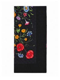 Gucci Women Black Floral Print Wool And Silk Scarf <Br/>
