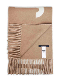 Jacquemus Women Taupe Wool The Jacquemus Fringe Logo Scarf