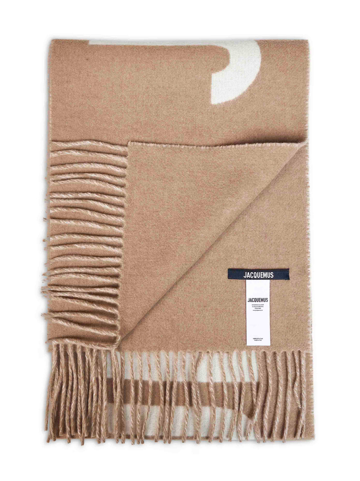 Jacquemus Women Taupe Wool The Jacquemus Fringe Logo Scarf