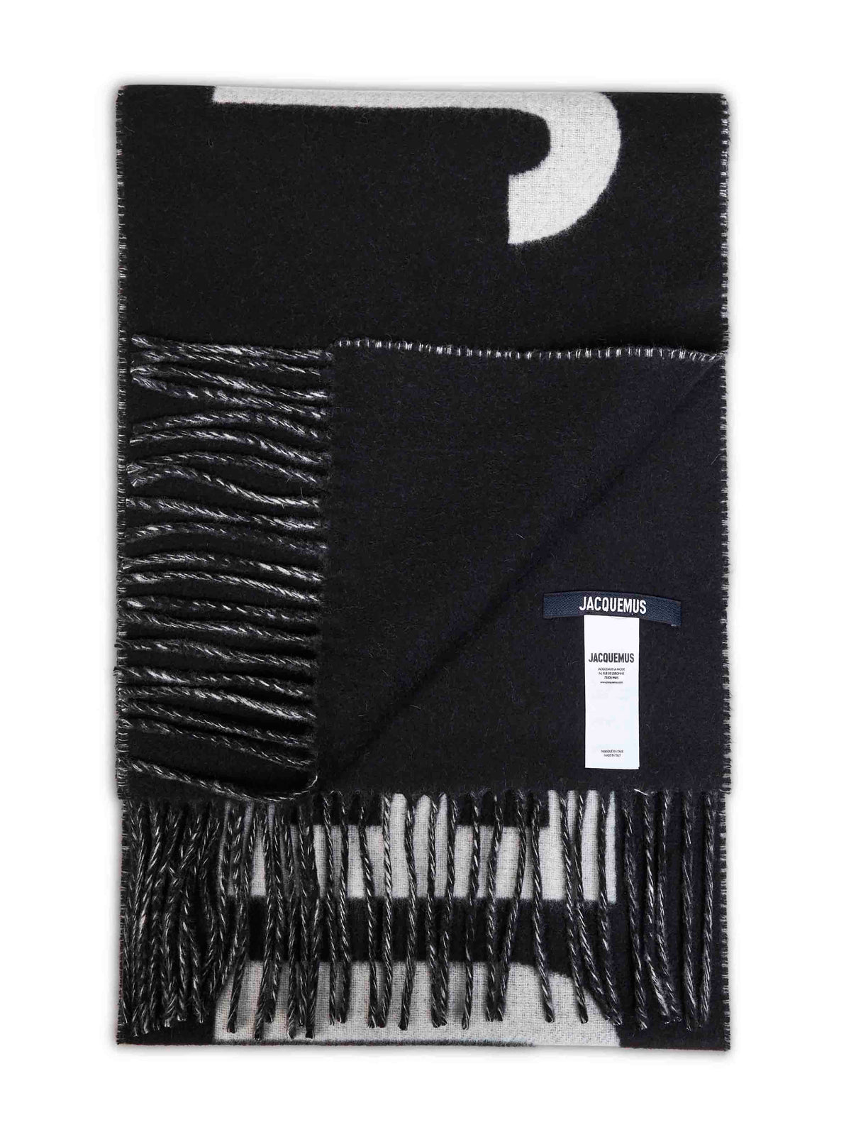 Jacquemus Women Black Wool The Jacquemus Fringe Logo Scarf