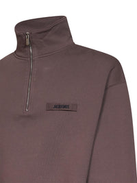 Jacquemus Men Brown The Gros Grain Zipped-Rollneck Sweatshirt