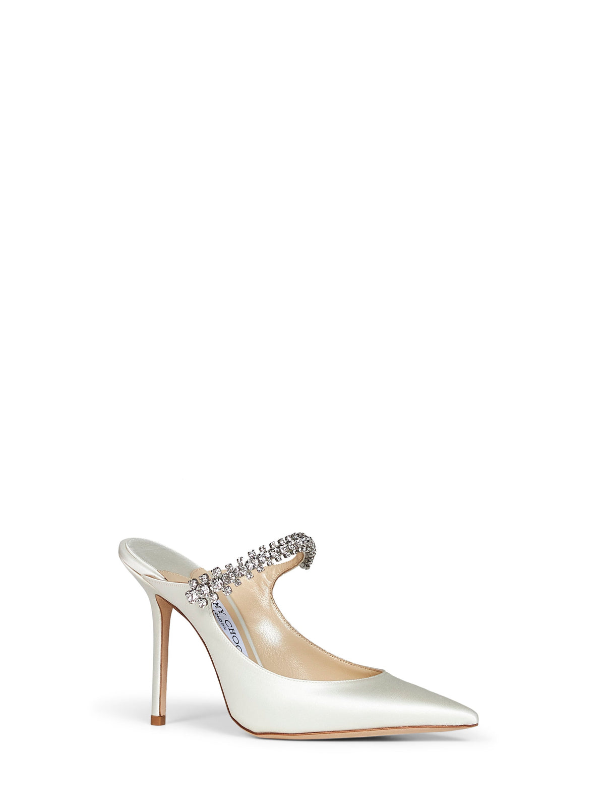 JIMMY CHOO Jimmy Choo Women Ivory Crystal-Embellished Satin Bing 100 Mules
