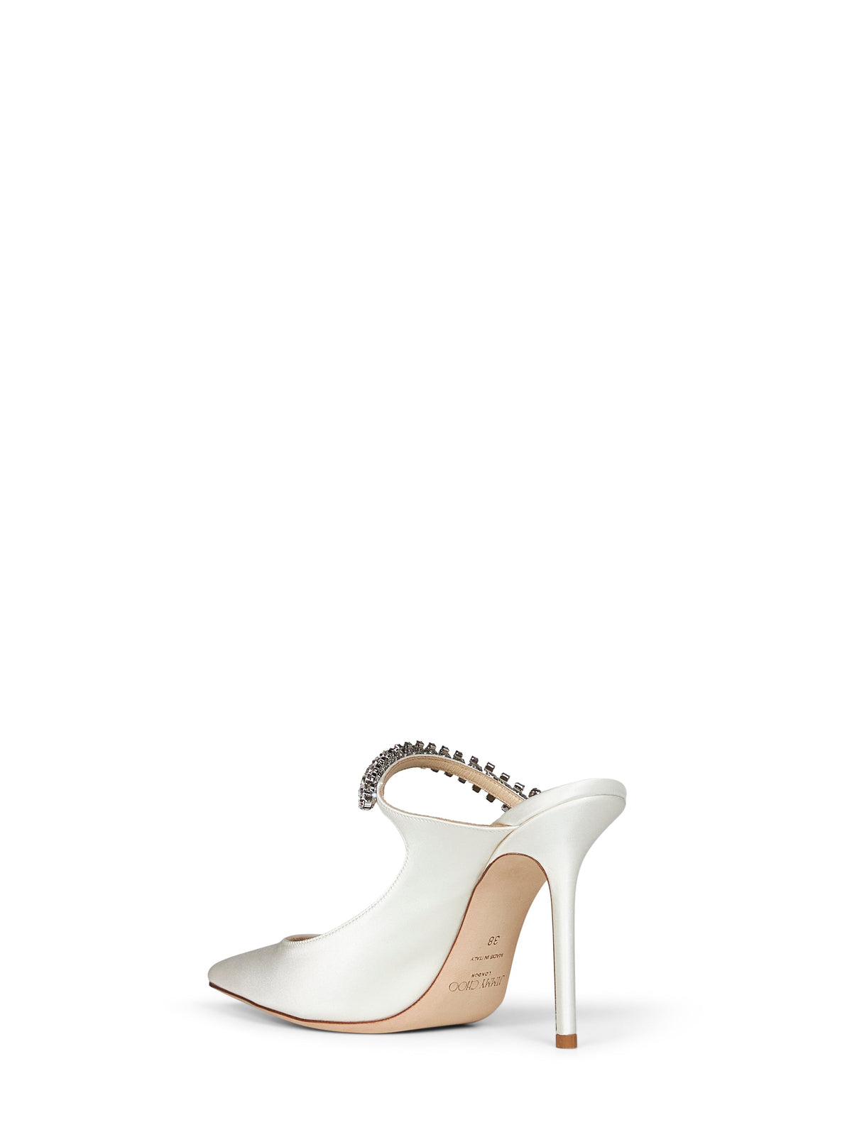 JIMMY CHOO Jimmy Choo Women Ivory Crystal-Embellished Satin Bing 100 Mules