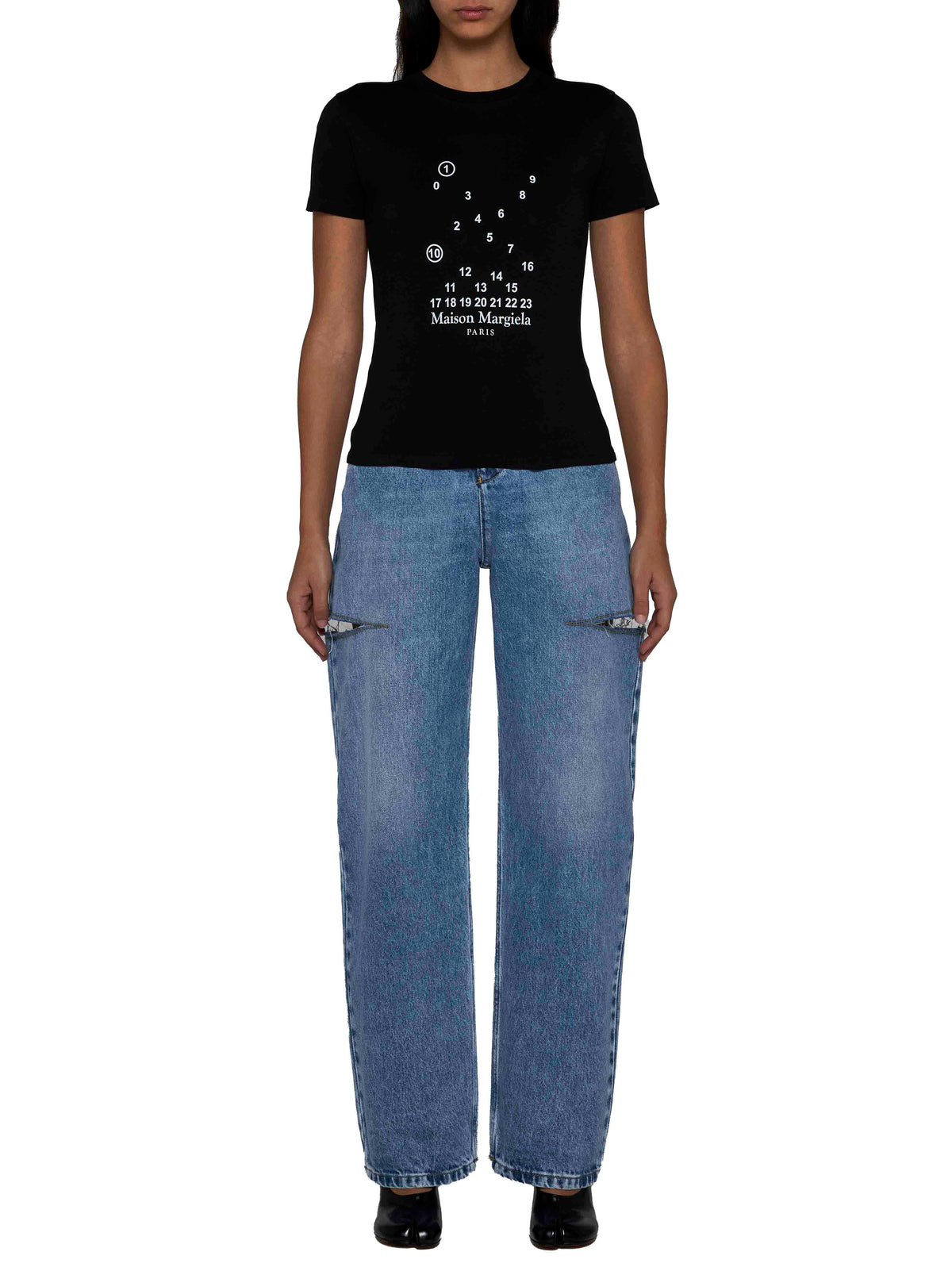 MAISON MARGIELA Maison Margiela Women High-Waisted Wide-Leg Cut-Out Jeans