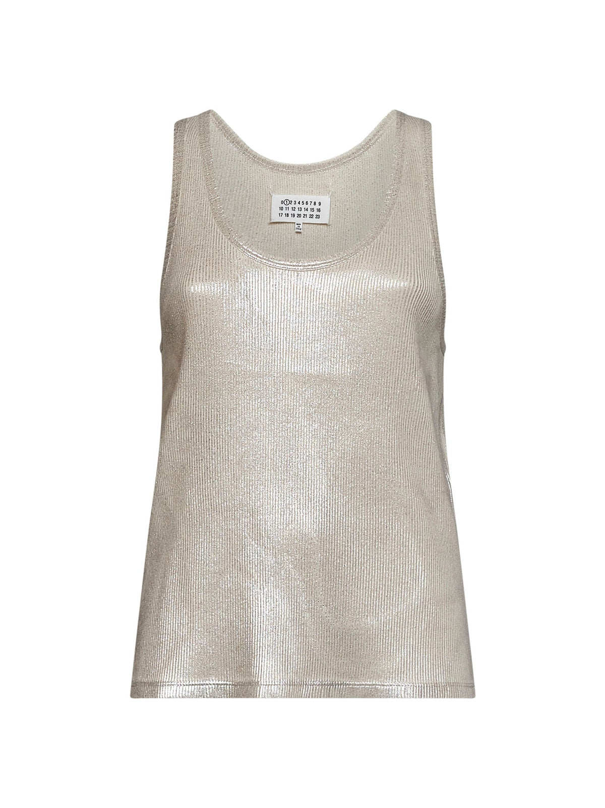 Maison Margiela Women Beige Ribbed Cotton Silver Print Tank Top