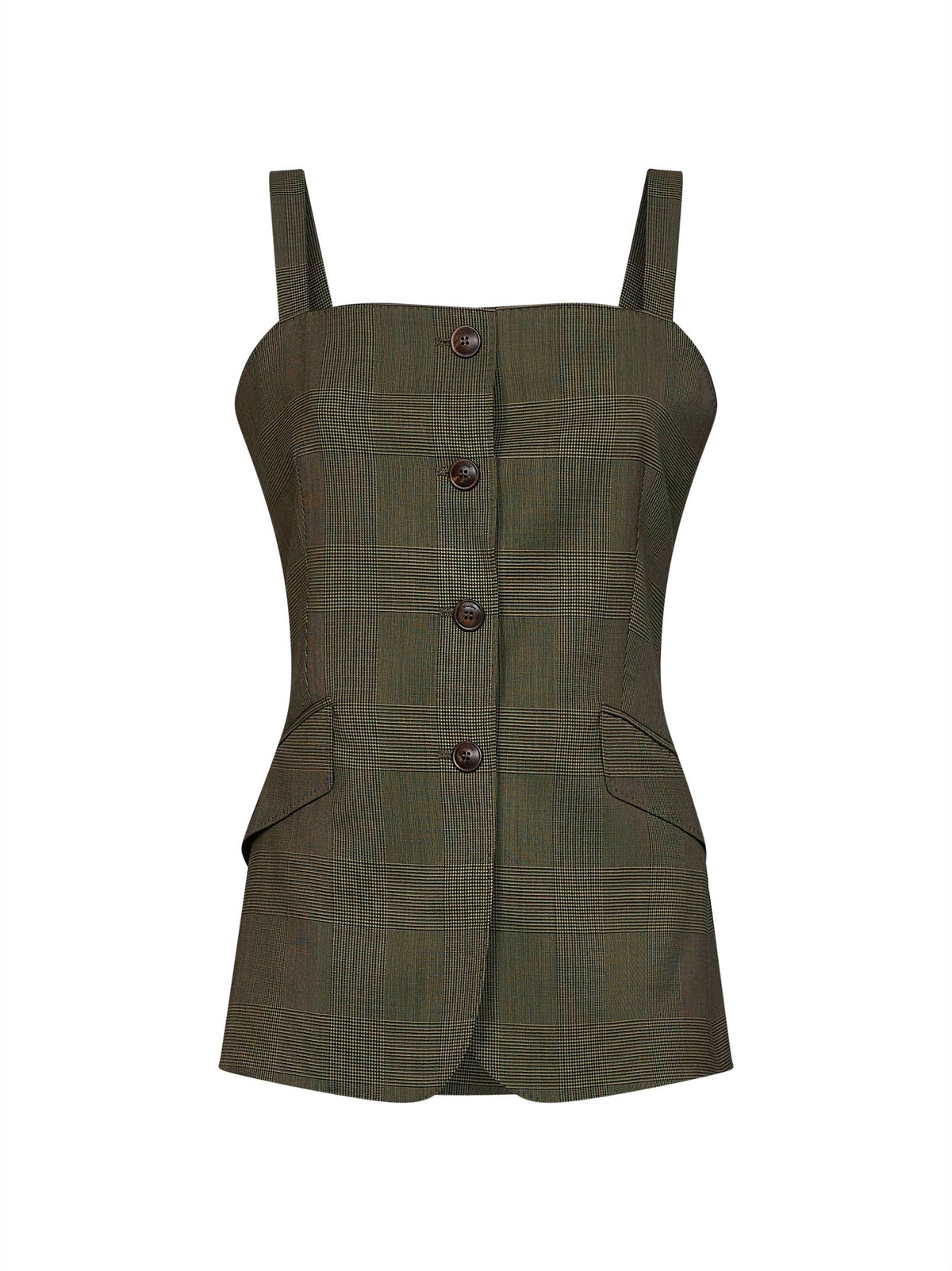 Max Mara Women Khaki Green Glen Plaid Wool Mxmbacca Vest