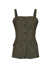 Max Mara Women Khaki Green Glen Plaid Wool Mxmbacca Vest