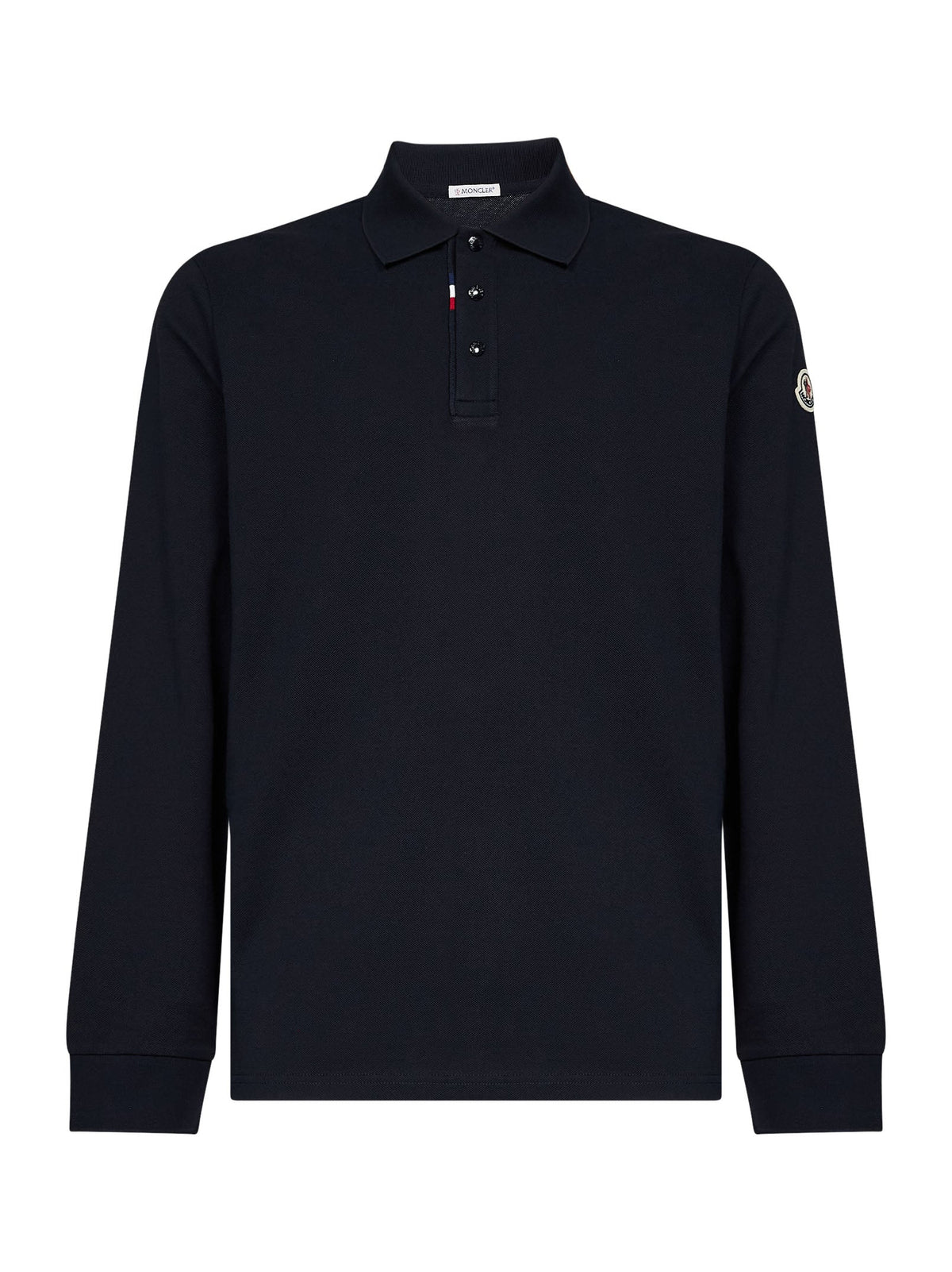 Moncler Men Blue Cotton Piqué Long-Sleeved Polo Shirt With Logo