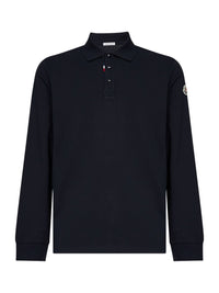 Moncler Men Blue Cotton Piqué Long-Sleeved Polo Shirt With Logo