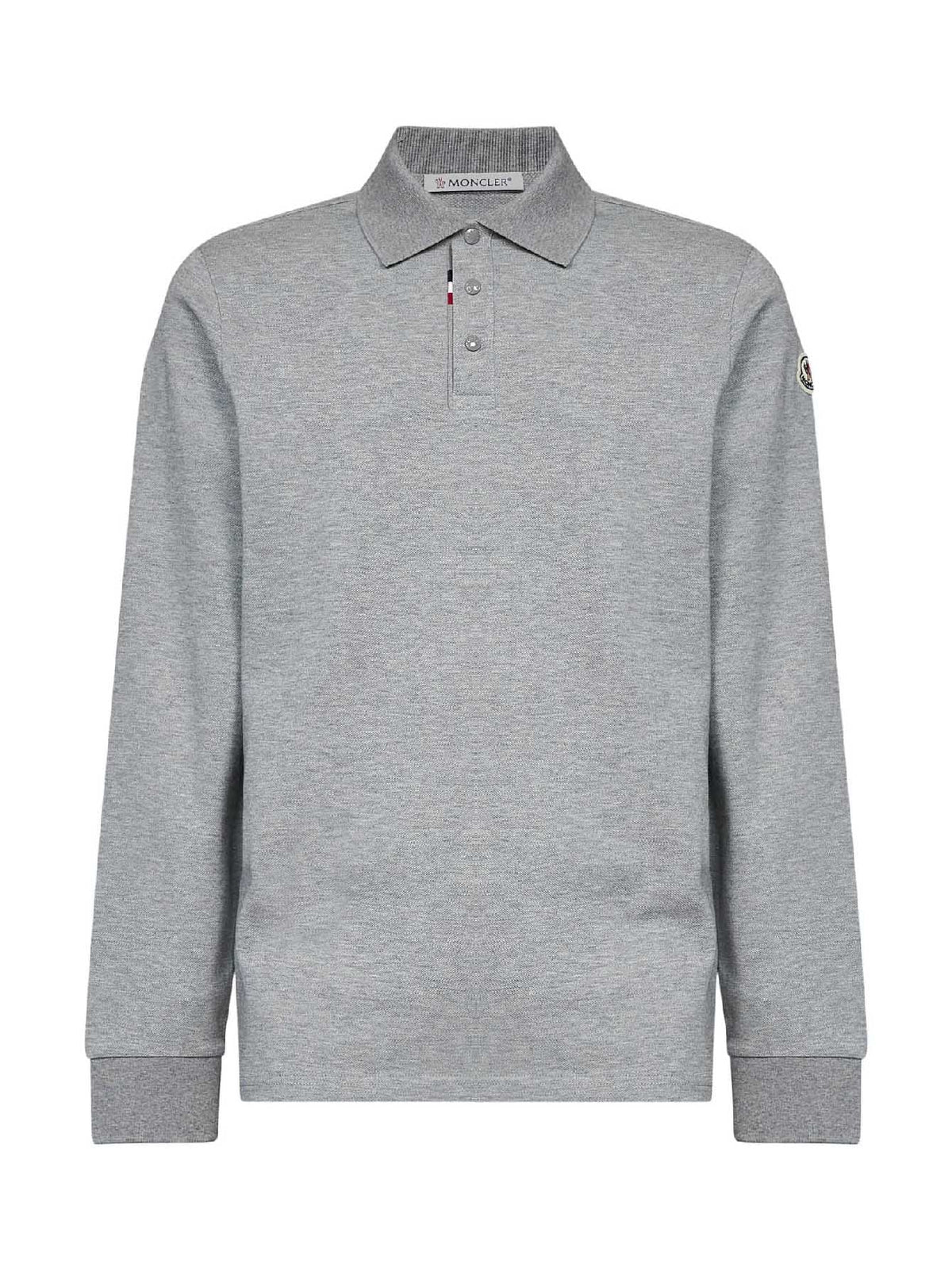 Moncler Men Charcoal Grey Cotton Piqué Long-Sleeved Polo Shirt With Logo