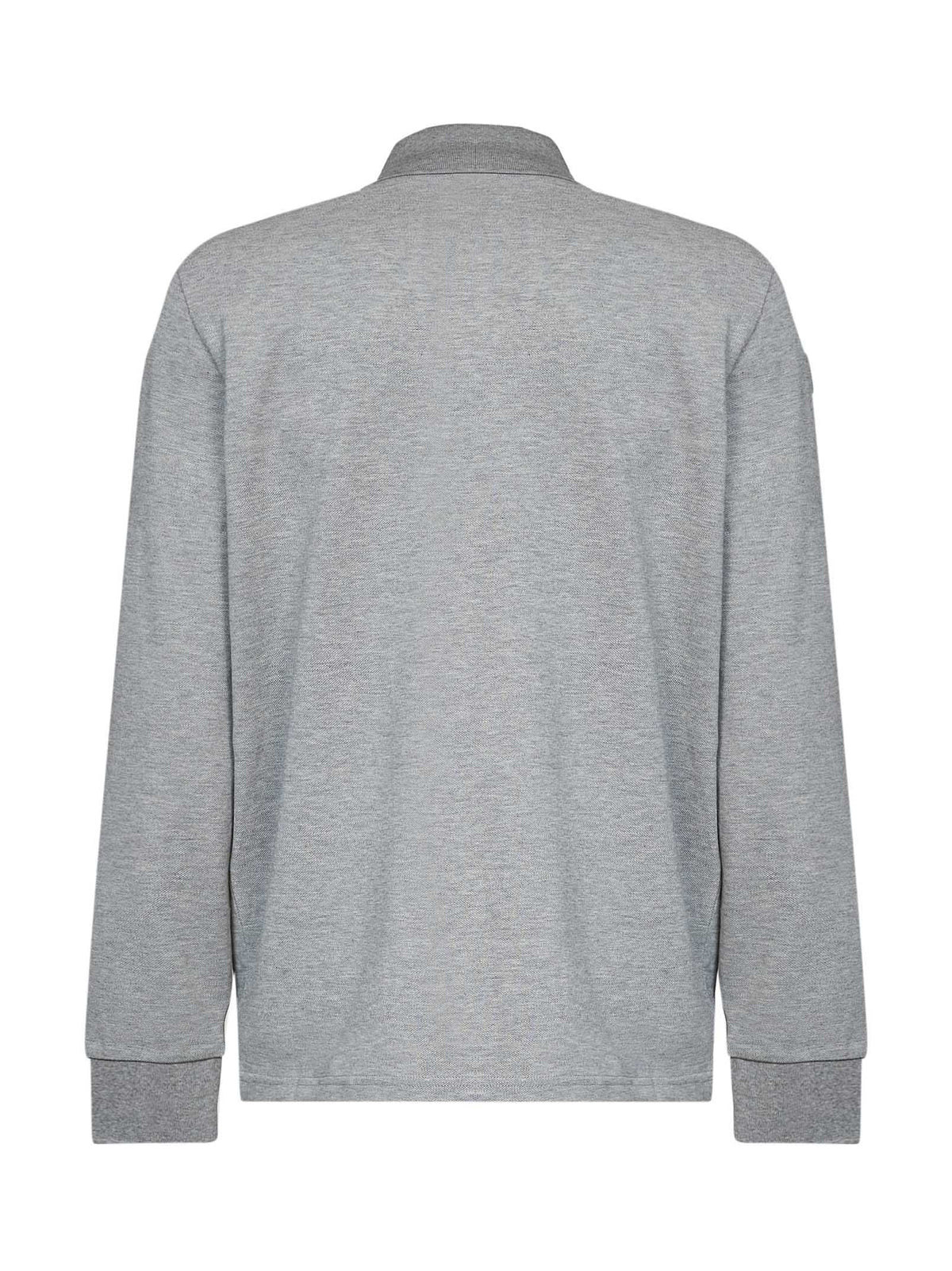 Moncler Men Charcoal Grey Cotton Piqué Long-Sleeved Polo Shirt With Logo