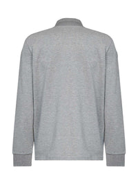 Moncler Men Charcoal Grey Cotton Piqué Long-Sleeved Polo Shirt With Logo