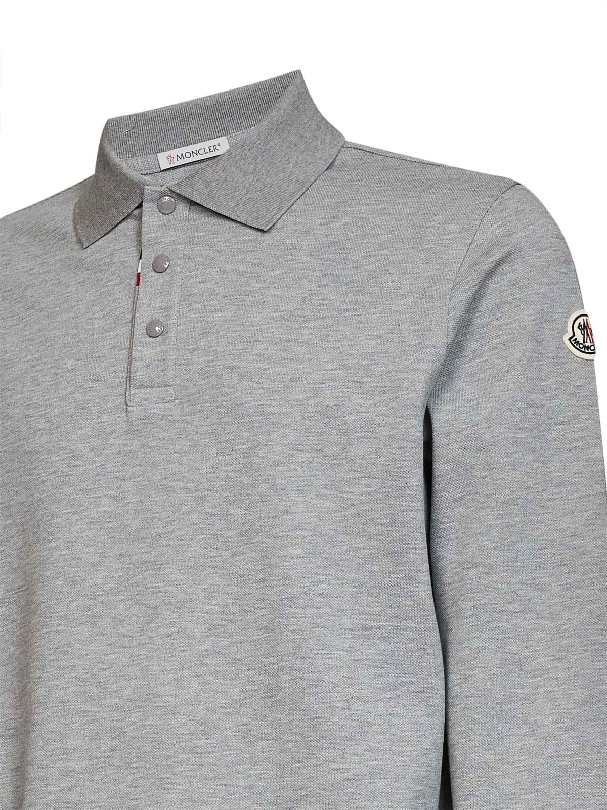 Moncler Men Charcoal Grey Cotton Piqué Long-Sleeved Polo Shirt With Logo