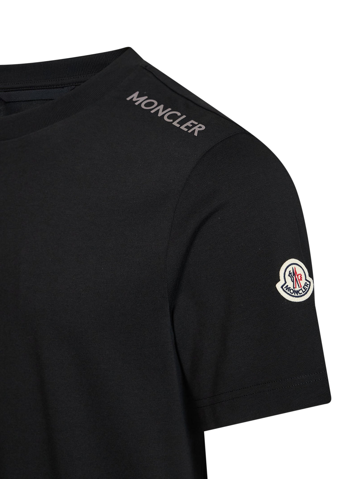 Moncler Men Black Cotton Jersey Crewneck T-Shirt With Logo